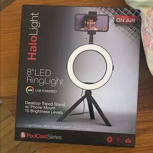 8" LED Ring Light with Desktop Tripod Stand - Black